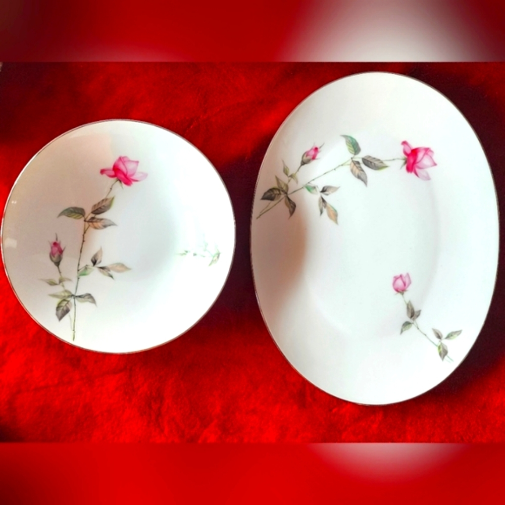 Set of 2 Style House Fine China Dawn Rose. Serving Platter and Serving Bowl.